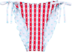 Women&#39;s Heart Print Reversible Ruffle Edge Low-Rise High-Leg Cheeky Side-Tie Bikini Bottom - Wild Fable&#8482; Red/White/Blue XXS