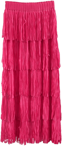 Fringe Tassel Maxi Skirt Women Layer Boho Chic Long Beach Party Vacation J06-hot Pink One Size