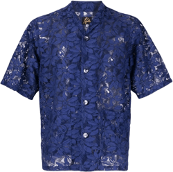 floral-lace button-up shirt