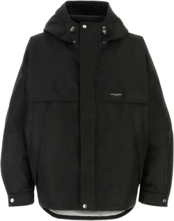 Hooded Polyester Jacket With Drawstring And Pockets In Black