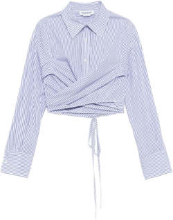striped long-sleeved wrap cropped shirt