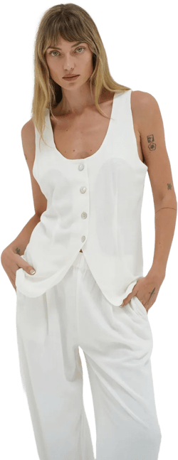 Kai Long Line Linen Vest - Whisper White