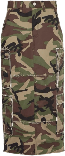 Vetements Women's Green Camouflage Cotton Cargo Midi Skirt