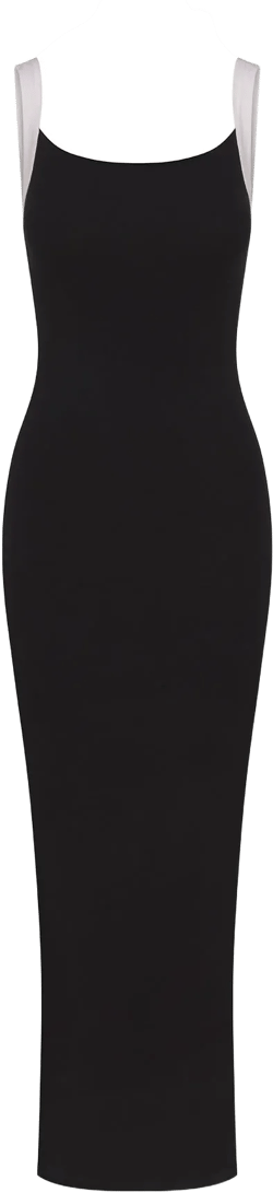 Square Neck Maxi Tank Dress In Black & White Contrast Strap Jersey