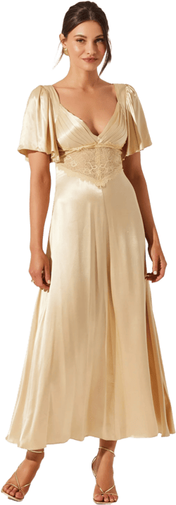 Aurelia Satin V-Neck Midi Dress
