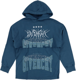 Givenchy Blue Embroidered Multi Logo Oversized Layered Hoodie