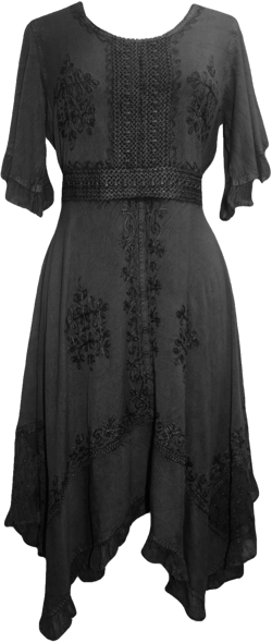 18 6014 DR Bohemian Asymmetrical Hem Ruffle Embroidered Casual Chic Dress