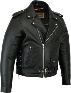 Men’s Classic Side Lace Police Black Leather Motorcycle Jacket