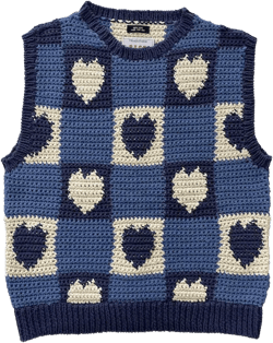 Crochet Knit Heart Vest Navy