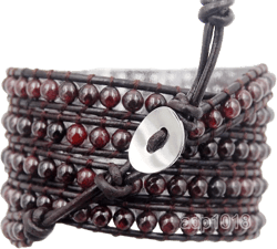 Colorful Hand Made Mixed Crystal and Gemstones Beads 5 Wrap Leather Bracelet