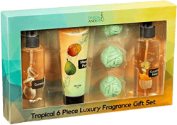 Fine Fragrance Body Mist & Body Splash Gift Set – Luxury Self-Care Combo for Women and Girls (Coconut, Cucumber, Mango Pear w/ Bath Fizzer, Bath Bomb)