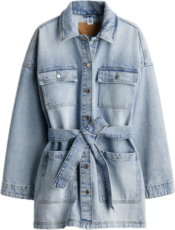 Tie-Belt Denim Jacket