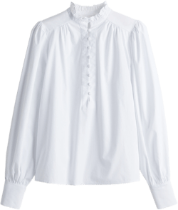 Ruffle-Collar Cotton Blouse