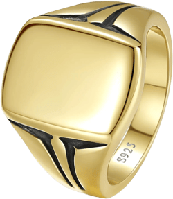 Customizable Name Signet Ring for Men 14K Gold Plated|925 Sterling Silver Mens Ring Classic Square Signet Engagement Ring Wedding Band for Men Polished Finish Width Band 10mm Size 7-12