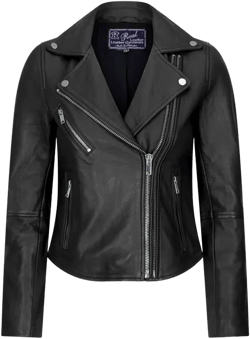 Cross Zip Biker Leather Jacket In Black