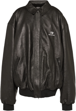 Oversized Leather Bomber Jacket In Black