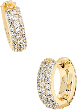 14k Gold-Plated Small Pavé Huggie Hoop Earrings, 0.62" 