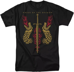 Men's Sword And Dragon Heads Short Sleeve Adult Tee / T-Shirt