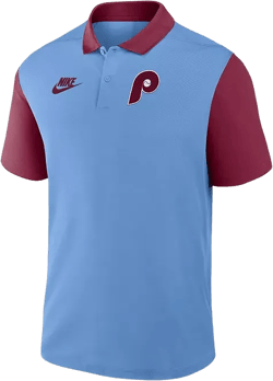 Men's Light Blue/Burgundy Philadelphia Phillies Cooperstown Collection Color-Block Victory Performance Polo Shirt