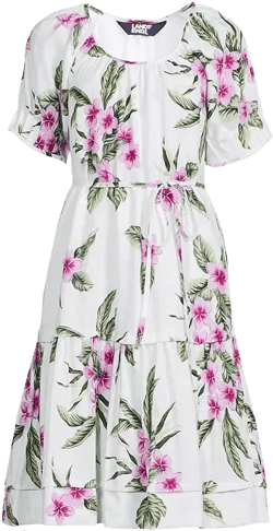 Women's Puff Sleeve Pleated Linen Knee Length Dress