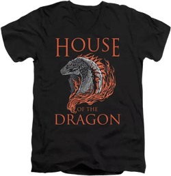 Men's Hod Dragon Illustration Short Sleeve Adult V Neck Premium Cotton Tee / T-Shirt