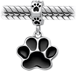 Bling Jewelry BFF Pet Lover Black Dog Cat Paw Print Dangle Charm Bead European Bracelet