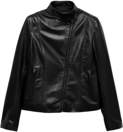 Mango Women's Fitted Zipper Leather Jacket