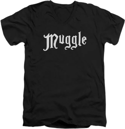 Mens Muggle Short Sleeve Adult V Neck Premium Cotton Tee / T-Shirt