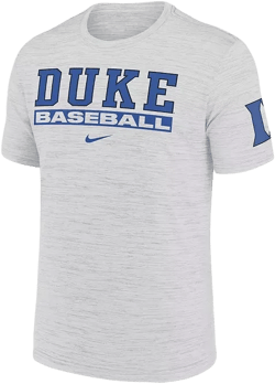 Men's Ash Duke Blue Devils Velocity Baseball Wordmark Stack Performance T-Shirt