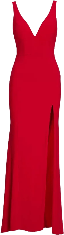 Women's Ieena Plunge Neck High Slit Gown