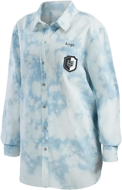 Women's White Los Angeles Kings Oversized Tie-Dye Button-Up Denim Shirt