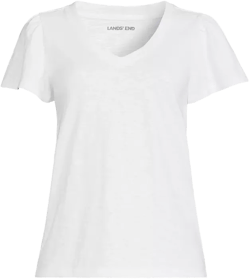Lands' End Women's Slub Flutter Sleeve V-Neck T-Shirt