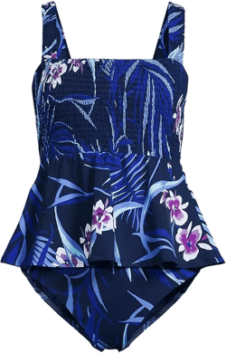 Women's Smocked Tankini Top and High Waisted Bottoms Swimsuit Set
