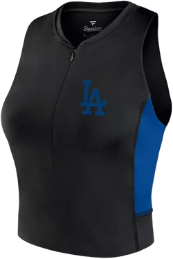 Women's Black Los Angeles Dodgers Studio Half-Zip Fitted Gym Tank Top