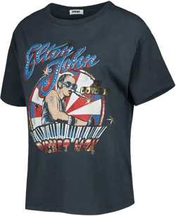 Women's Black Distressed Elton John Graphic T-shirt