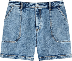 Women's High Rise Utility Midi Denim Shorts, Exclusively at Macy's
