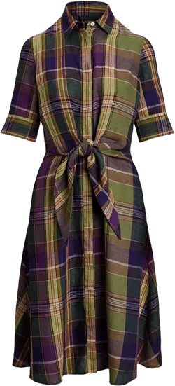 Lauren Ralph Lauren Women's Plaid Tie-Front Linen Shirtdress, Regular & Petite