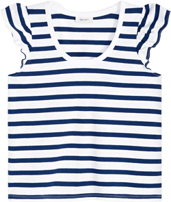 On 34th Women's Striped Flutter-Sleeve Voop-Neck T-Shirt, Exclusively at Macy's