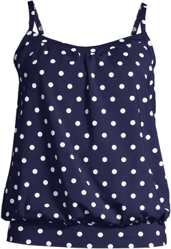 Lands' End Women's Long   Blouson Tummy Hiding Tankini Swimsuit Top Adjustable Straps