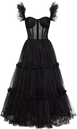 Women's Ruffled Tulle Midi Dress