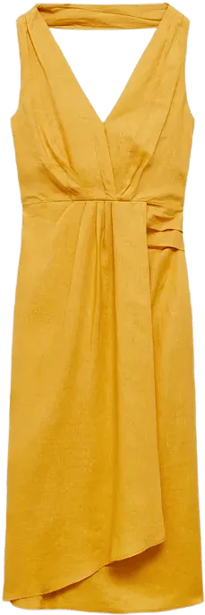 Mango Women's Linen Pleated Midi Dress