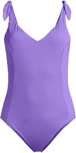 Women's Chorine Resistant Tie Shoulder V-neck High Leg One Piece Swimsuit