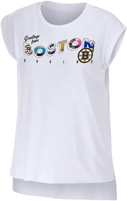 Women's White Boston Bruins Greetings From Muscle T-shirt
