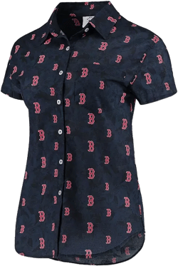 Women's Navy Boston Red Sox Floral Button Up Shirt