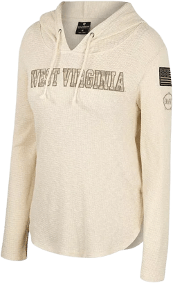 Women's Colosseum Cream West Virginia Mountaineers OHT Military-Inspired Appreciation Casey Raglan Long Sleeve Hoodie T-shirt