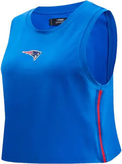 Women's Royal New England Patriots Ombre Wordmark Classic Cropped Tank Top