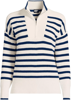 Lands' End Women's Petite Drifter Cotton Quarter Zip Pullover Sweater