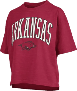 Pressbox Women's Cardinal Arkansas Razorbacks Nelson Arch Over Logo Waist Length Oversized Slub T-Shirt