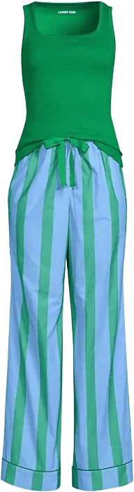 Women's Knit Cotton Poplin 2 Piece Pajama Set - Tank Top and Pants