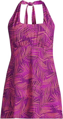 Lands' End Women's Square Neck Halter Swim Dress One Piece Swimsuit